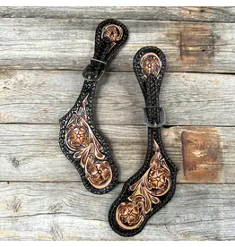Rodeo Drive Two Tone Floral Tooled Spur Straps