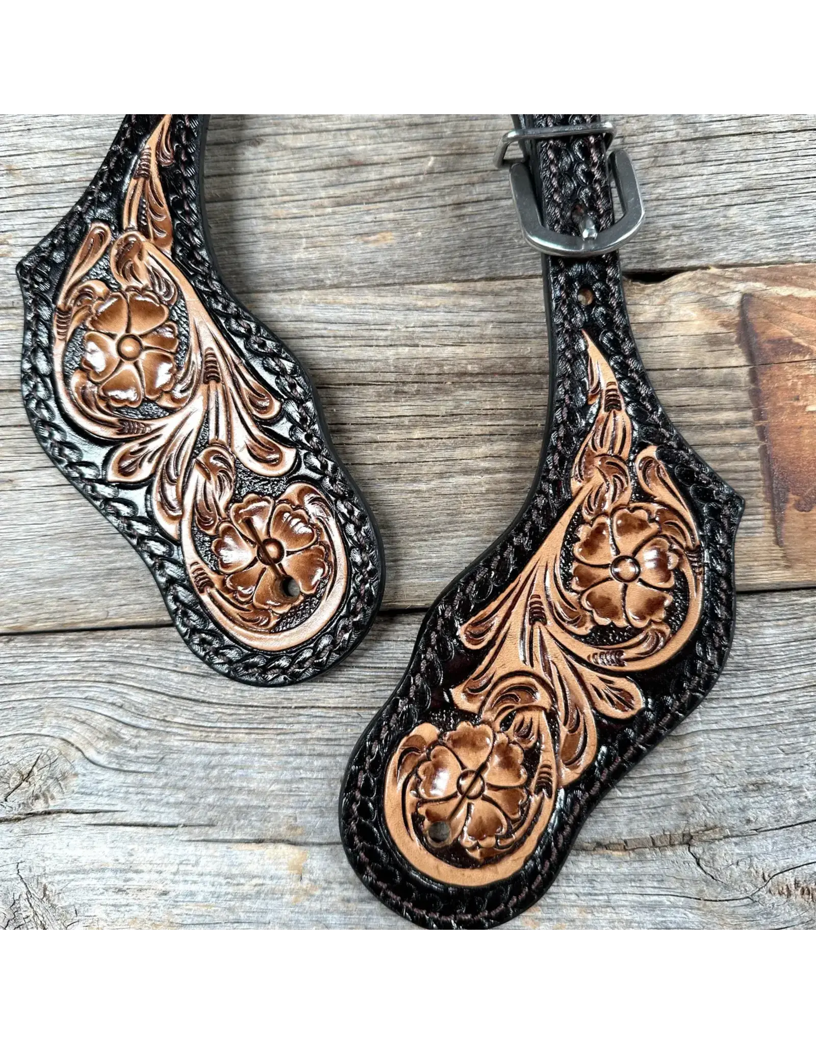 Rodeo Drive Two Tone Floral Tooled Spur Straps