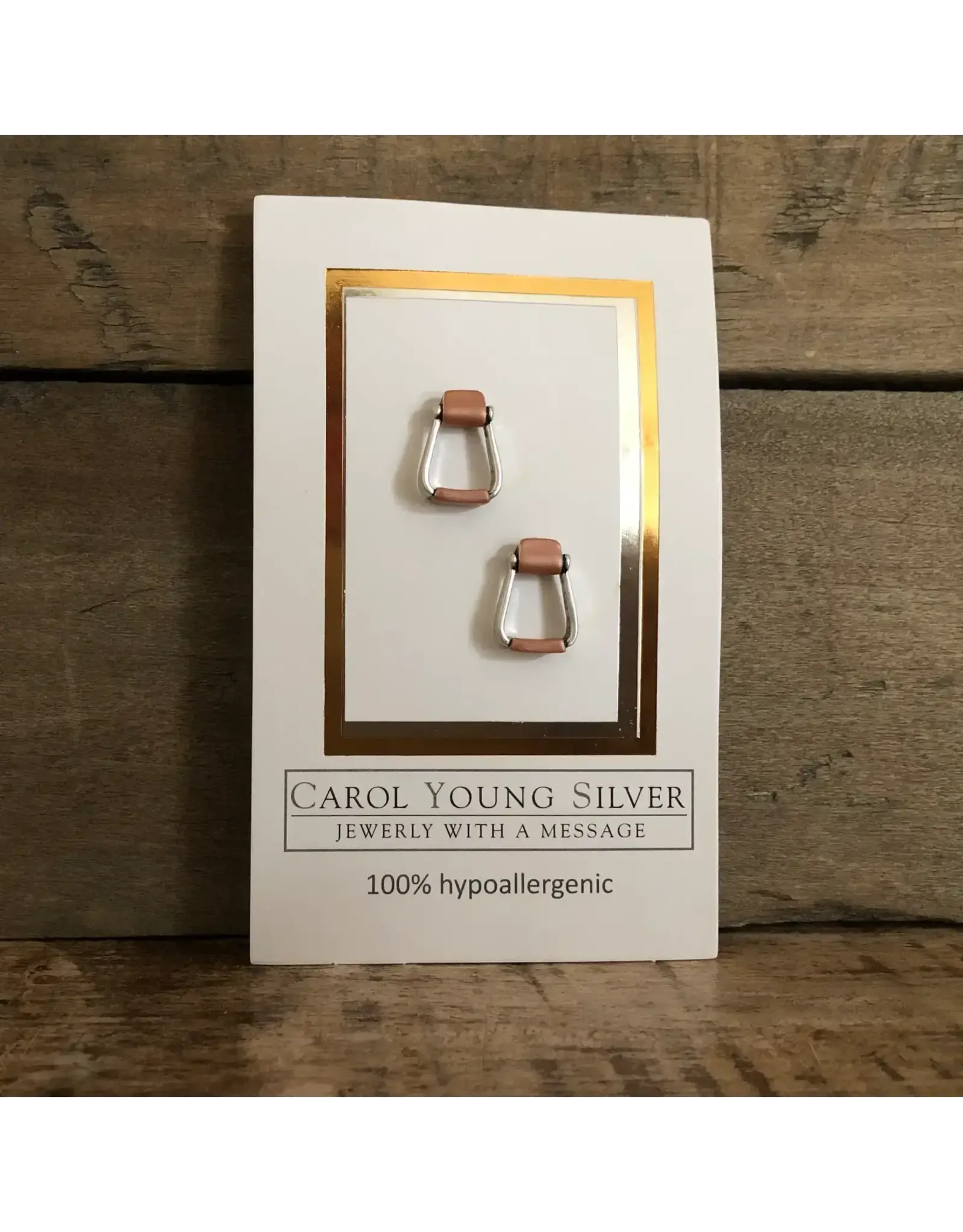Carol Young Silver Western Saddle Stirrup Earrings / Post On Card