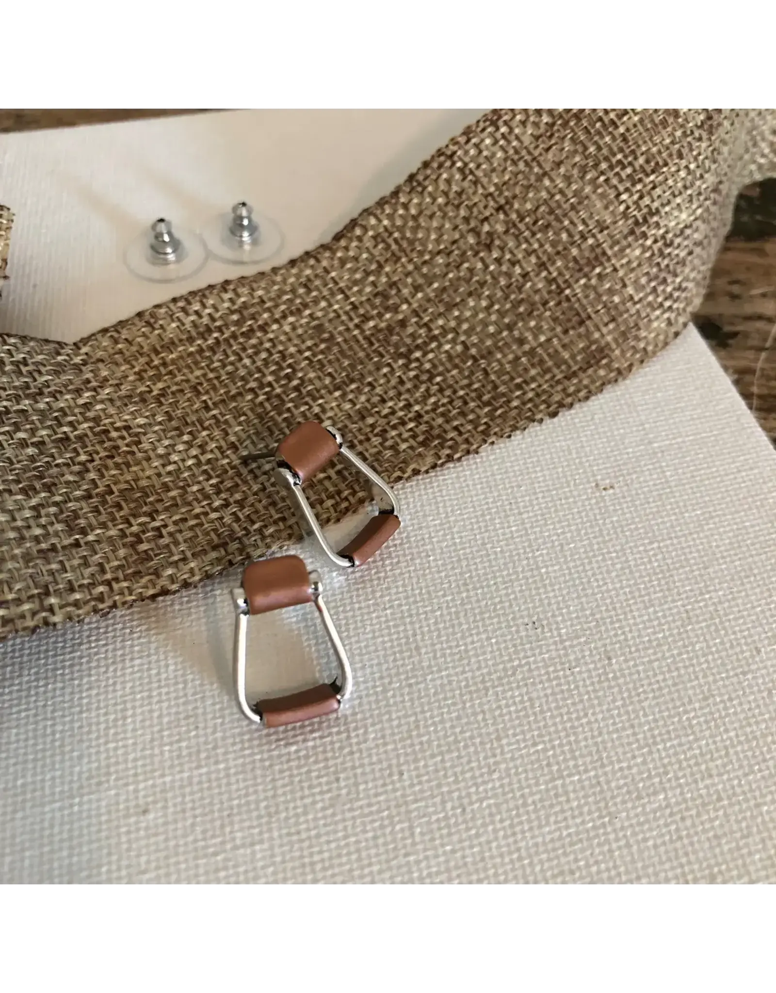 Carol Young Silver Western Saddle Stirrup Earrings / Post On Card