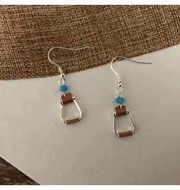 Carol Young Silver Western Saddle Stirrup Earrings On Wire with Aqua Bead