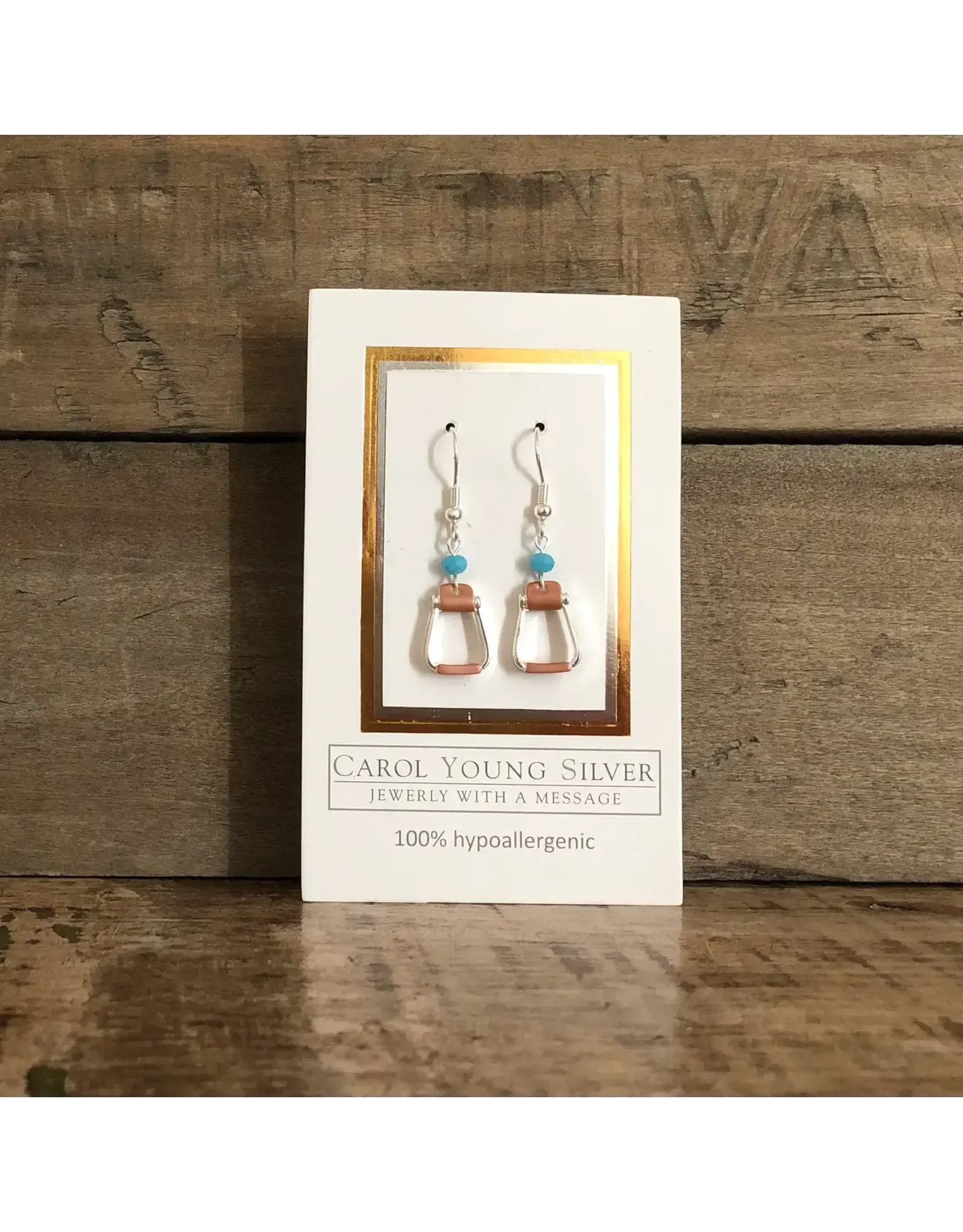 Carol Young Silver Western Saddle Stirrup Earrings On Wire with Aqua Bead
