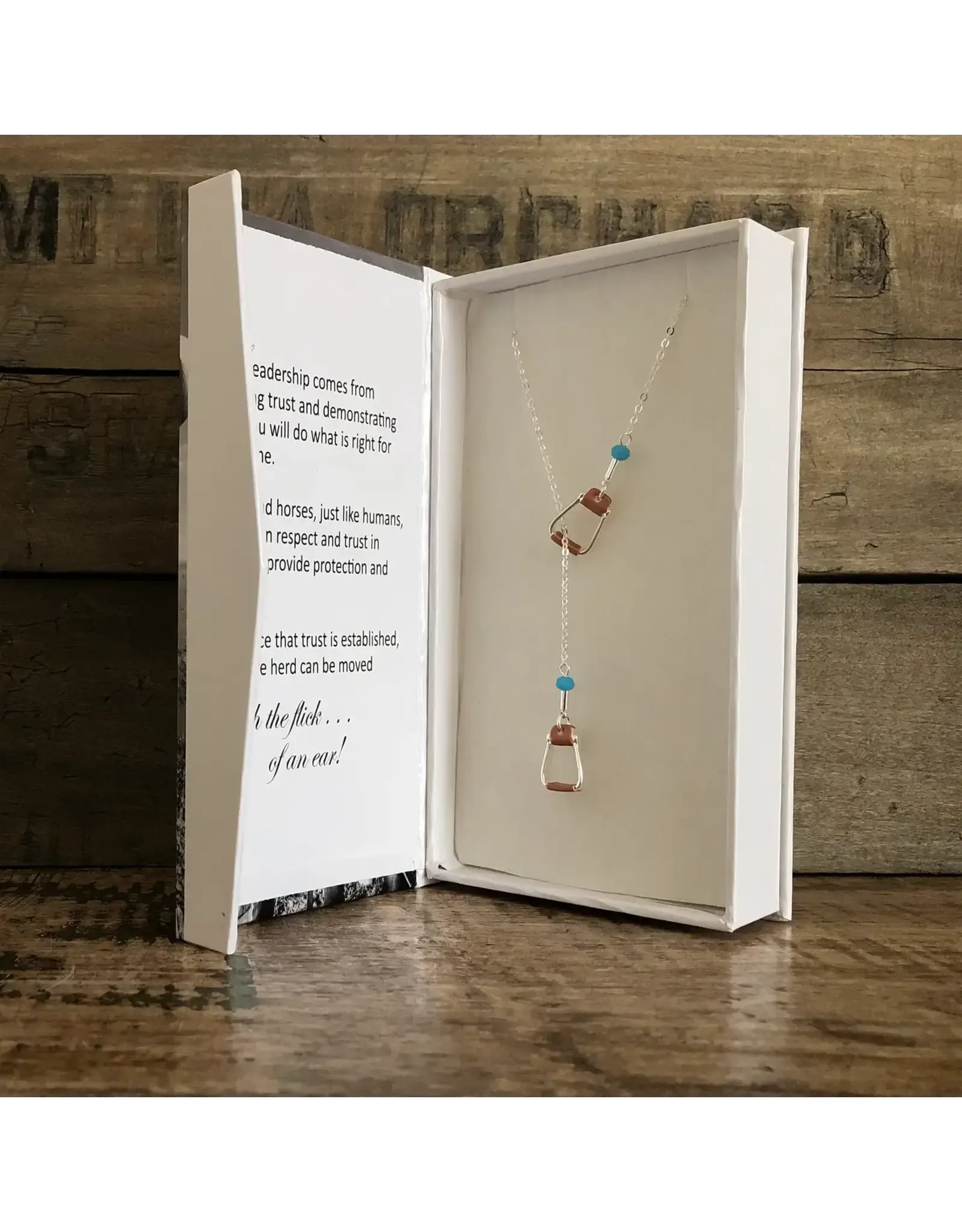 Carol Young Silver Western Saddle Stirrup Necklace W/Aqua Bead