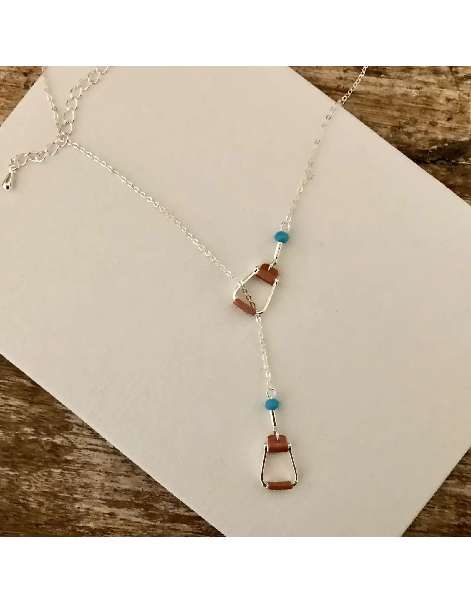 Carol Young Silver Western Saddle Stirrup Necklace W/Aqua Bead