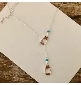 Carol Young Silver Western Saddle Stirrup Necklace W/Aqua Bead