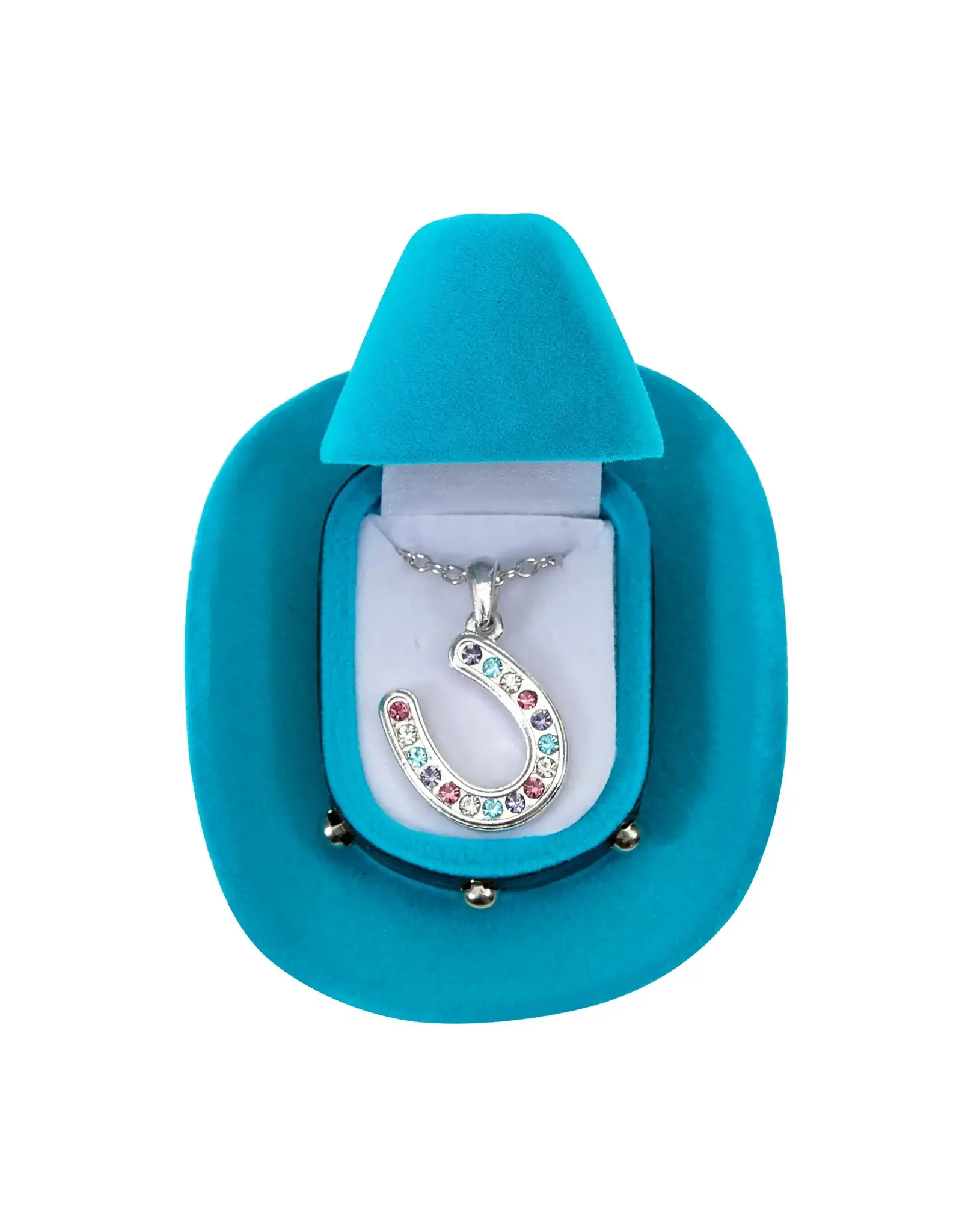 AWST International Horseshoes Necklace w/Colorful Cowboy Hat Box Pink/Multicolor