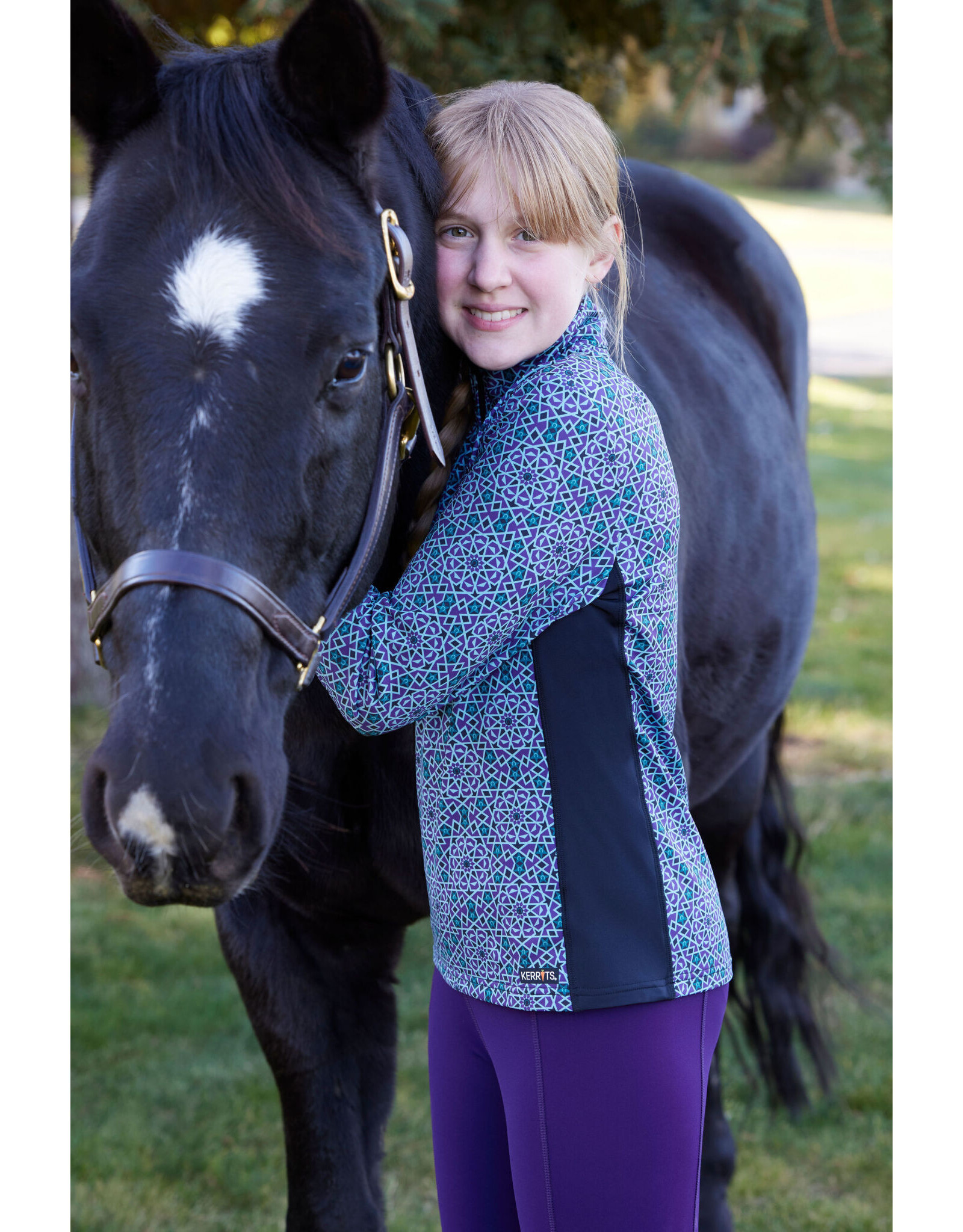 Kerrits Kids Rail Side Quarter Zip Fleece Tech Top Iris Starlight