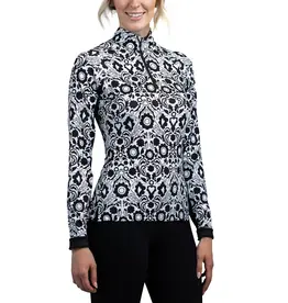 Long Sleeve Black and White Floral 1/4 Zip