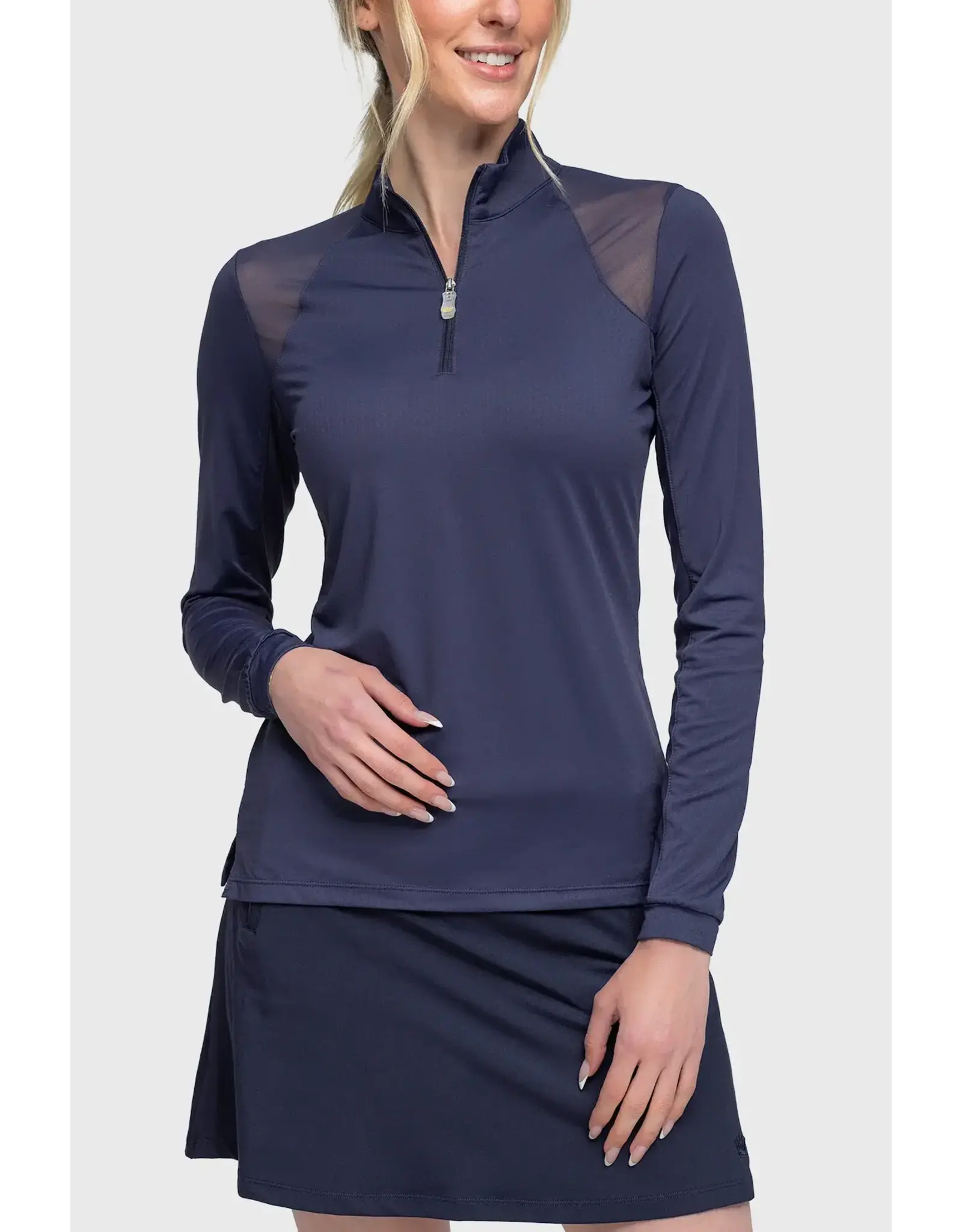 Kastel Long Sleeve Navy Mesh Shoulder 1/4 Zip Shirt