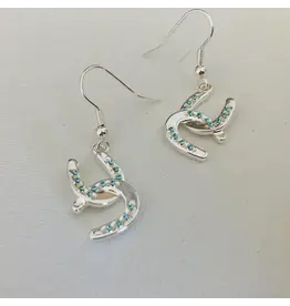 Carol Young Silver Horseshoe W/Aqua Crystals Earrings/Wire