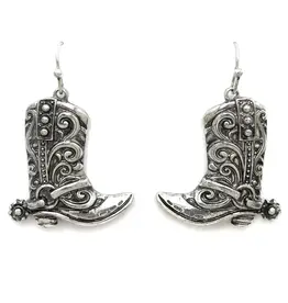 Luna Deer Western Cowboy Boots Silver Earrings