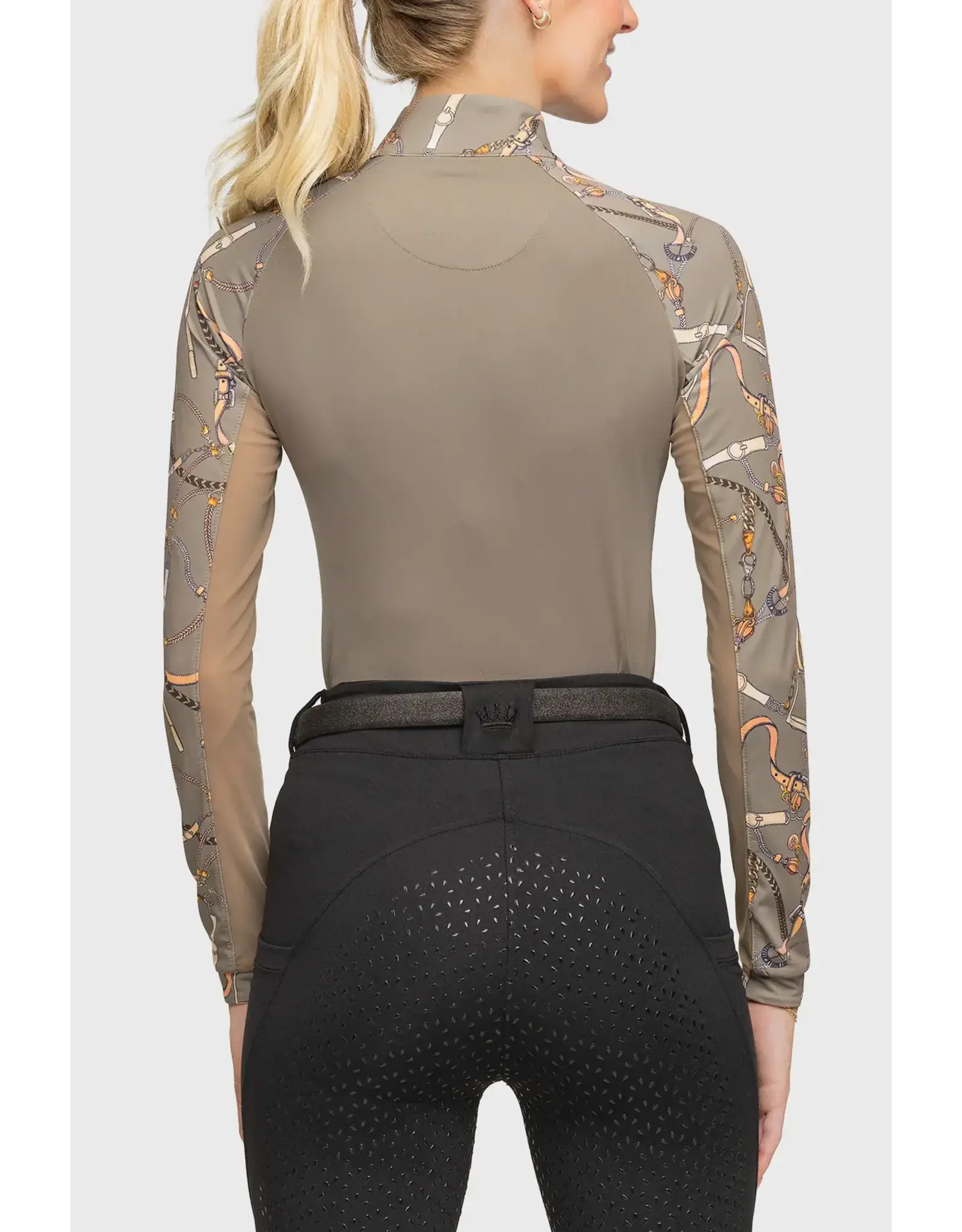 Kastel Long Sleeve  Raglan Taupe Belts 1/4 Zip Shirt