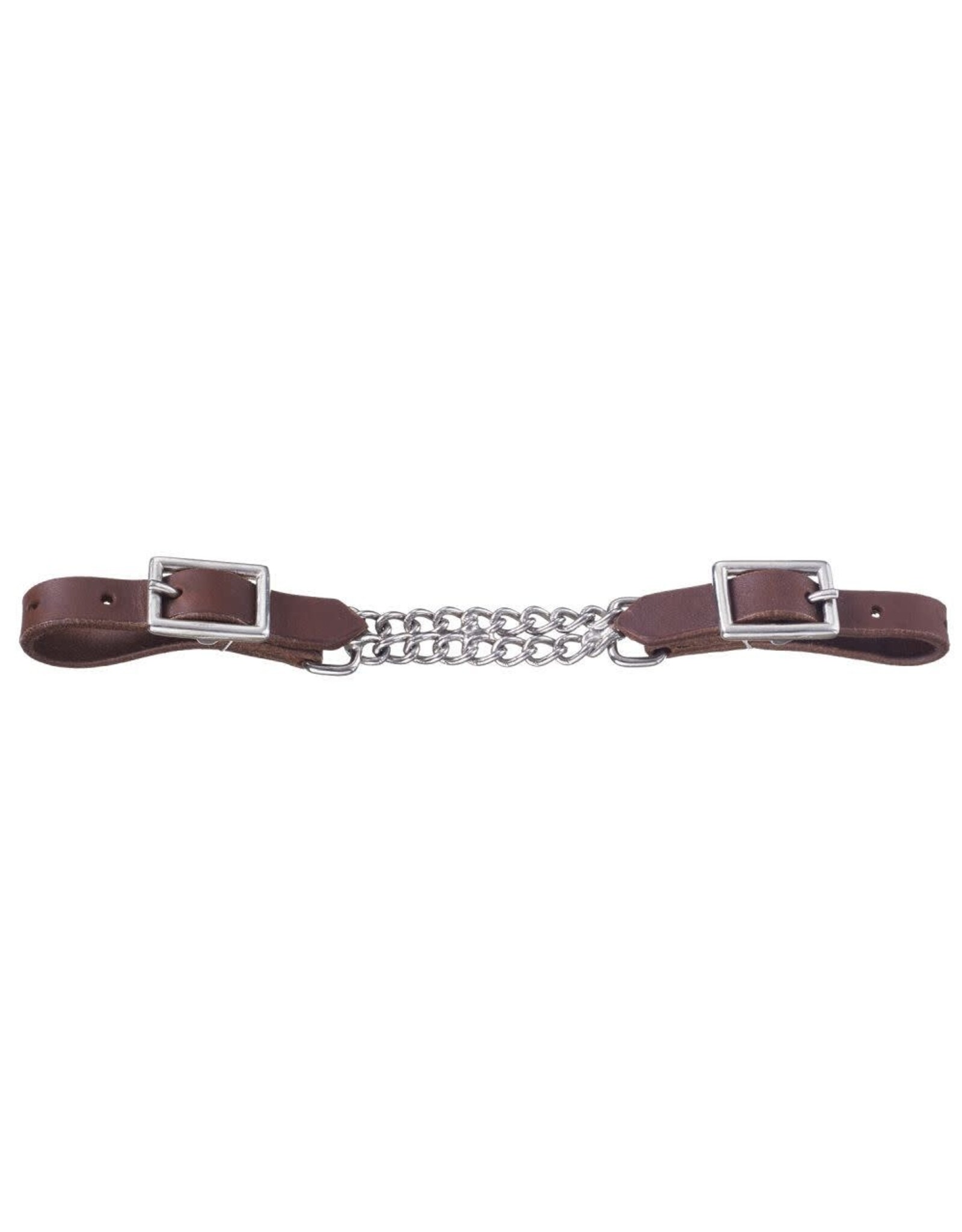 Tough 1 Harness Leather Curb Strap with Double Chain Brown