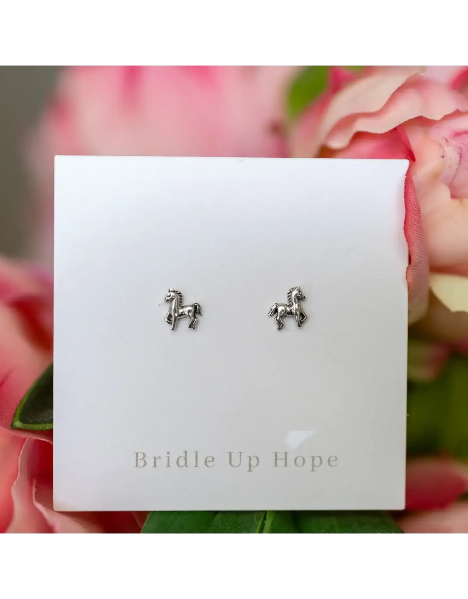 Bridle Up Hope Tiny Horse Earrings Sterling Silver