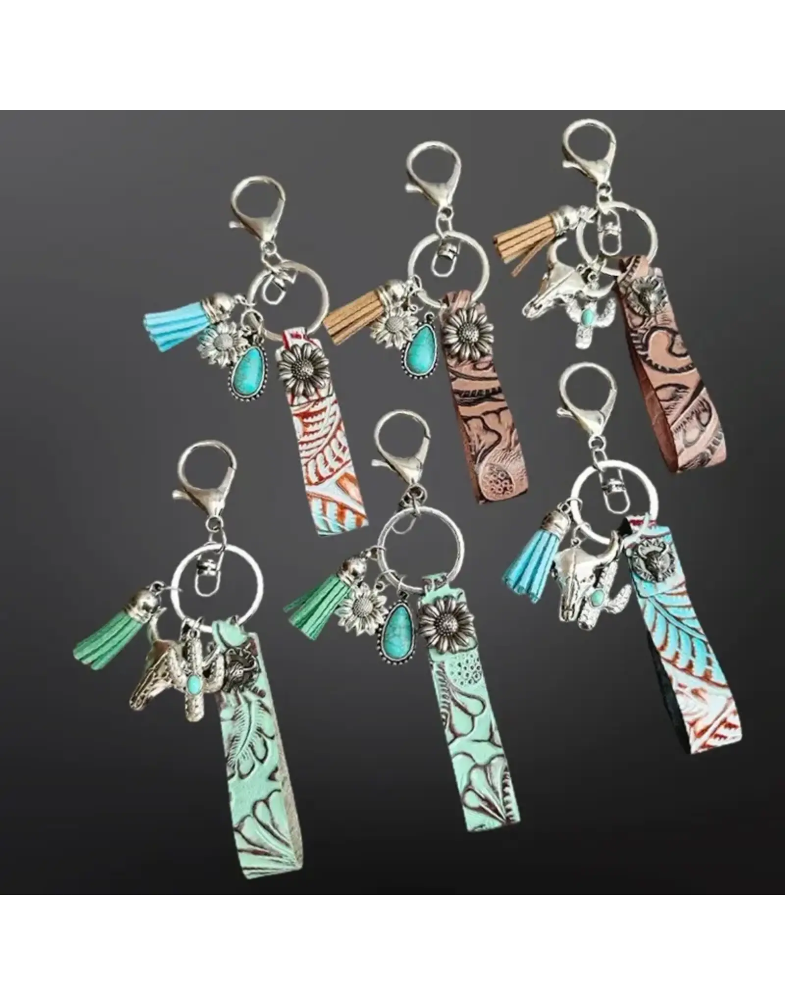 Westrian Embossed Leather Keychain with Charms