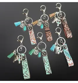 Westrian Embossed Leather Keychain with Charms