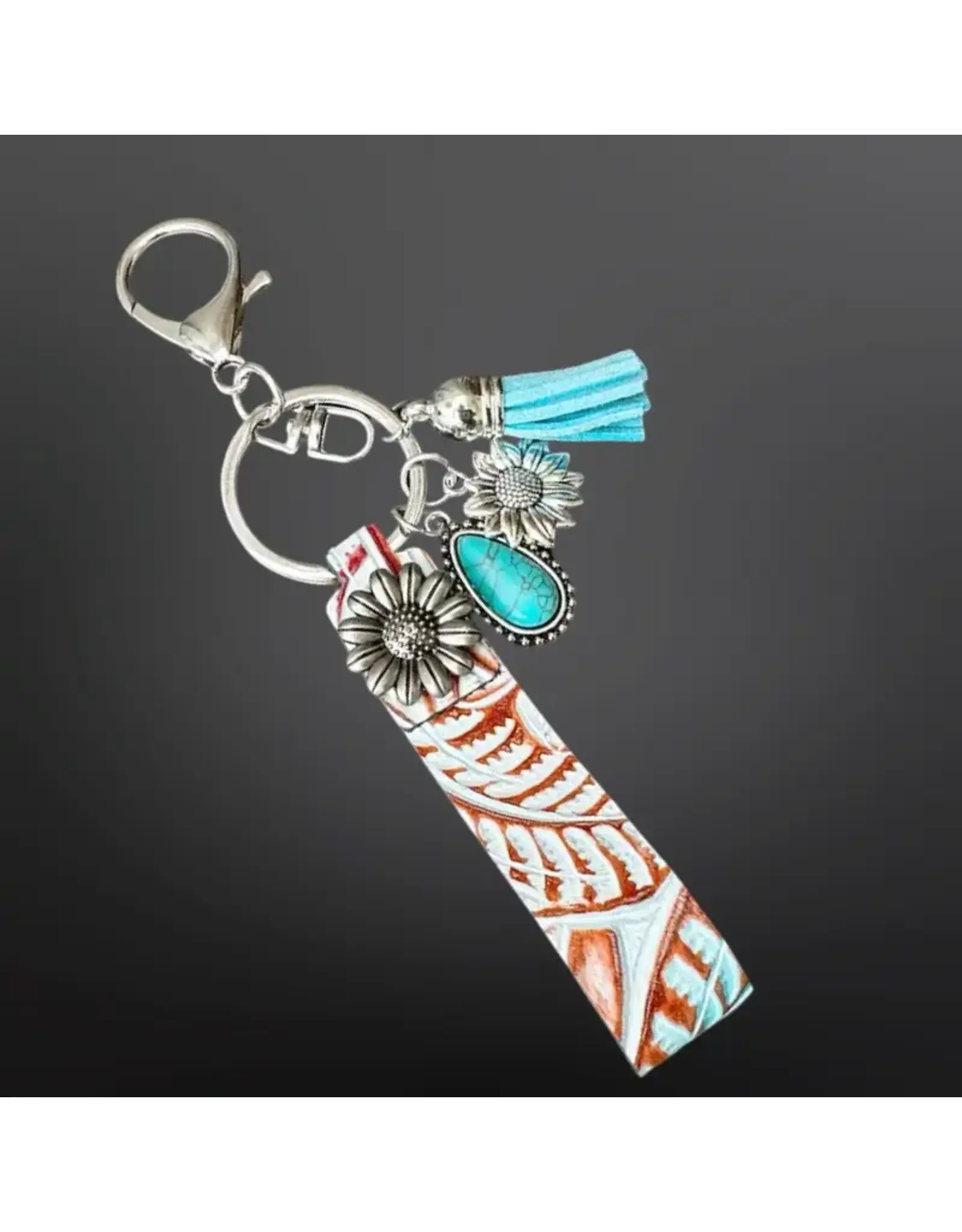 Westrian Embossed Leather Keychain with Charms