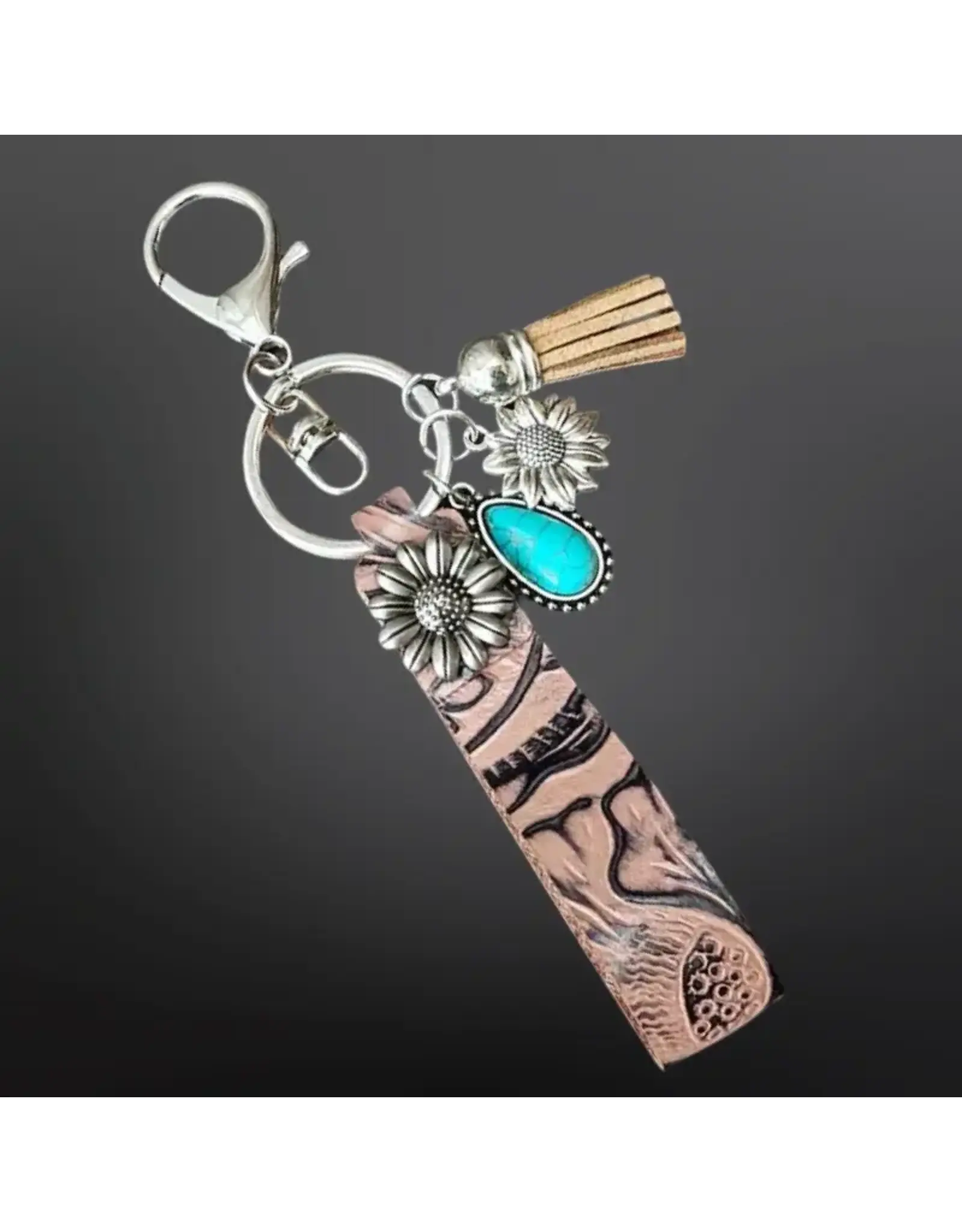 Westrian Embossed Leather Keychain with Charms