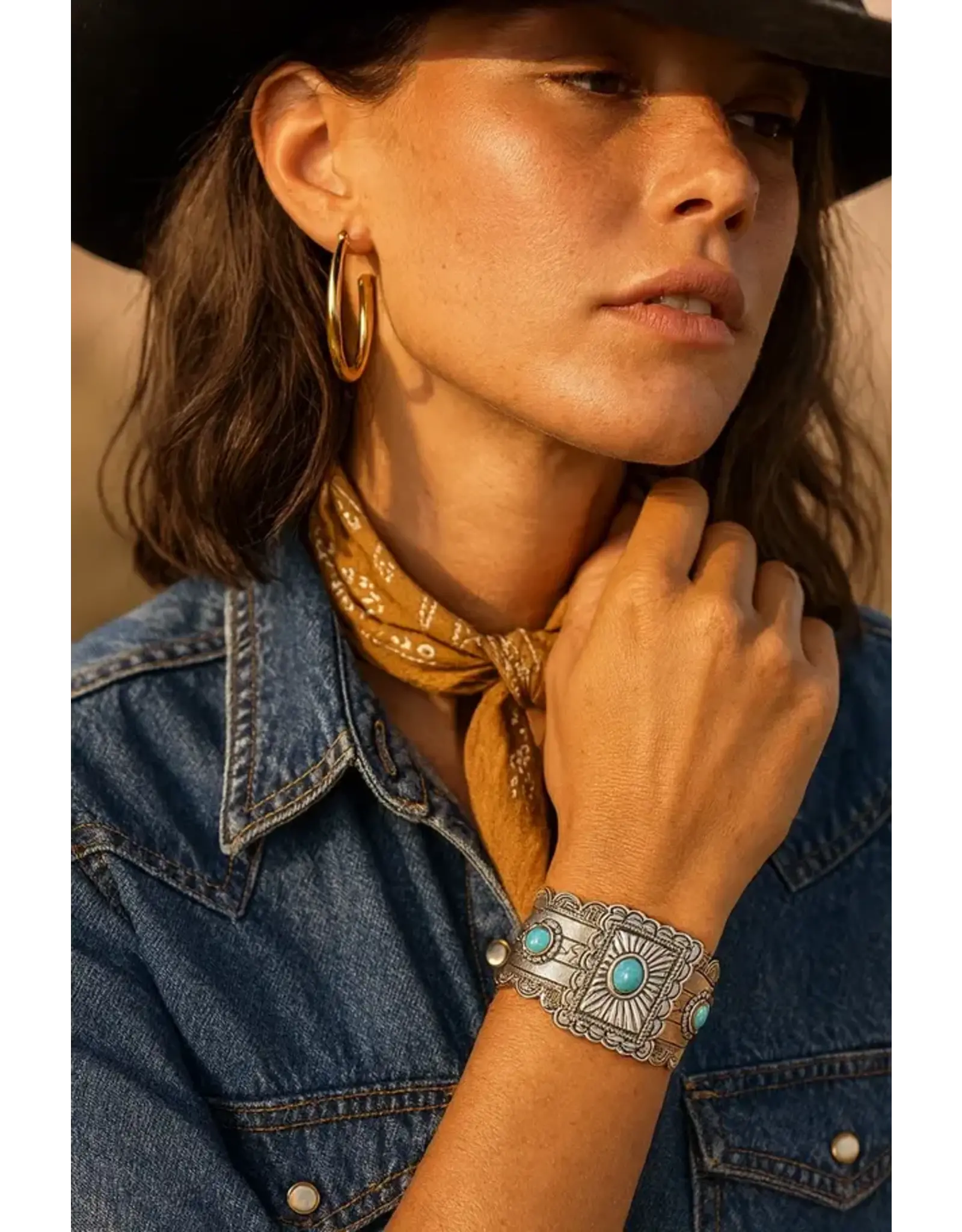 Westrian Western Inspired Faux Turquoise Cuff Bracelet