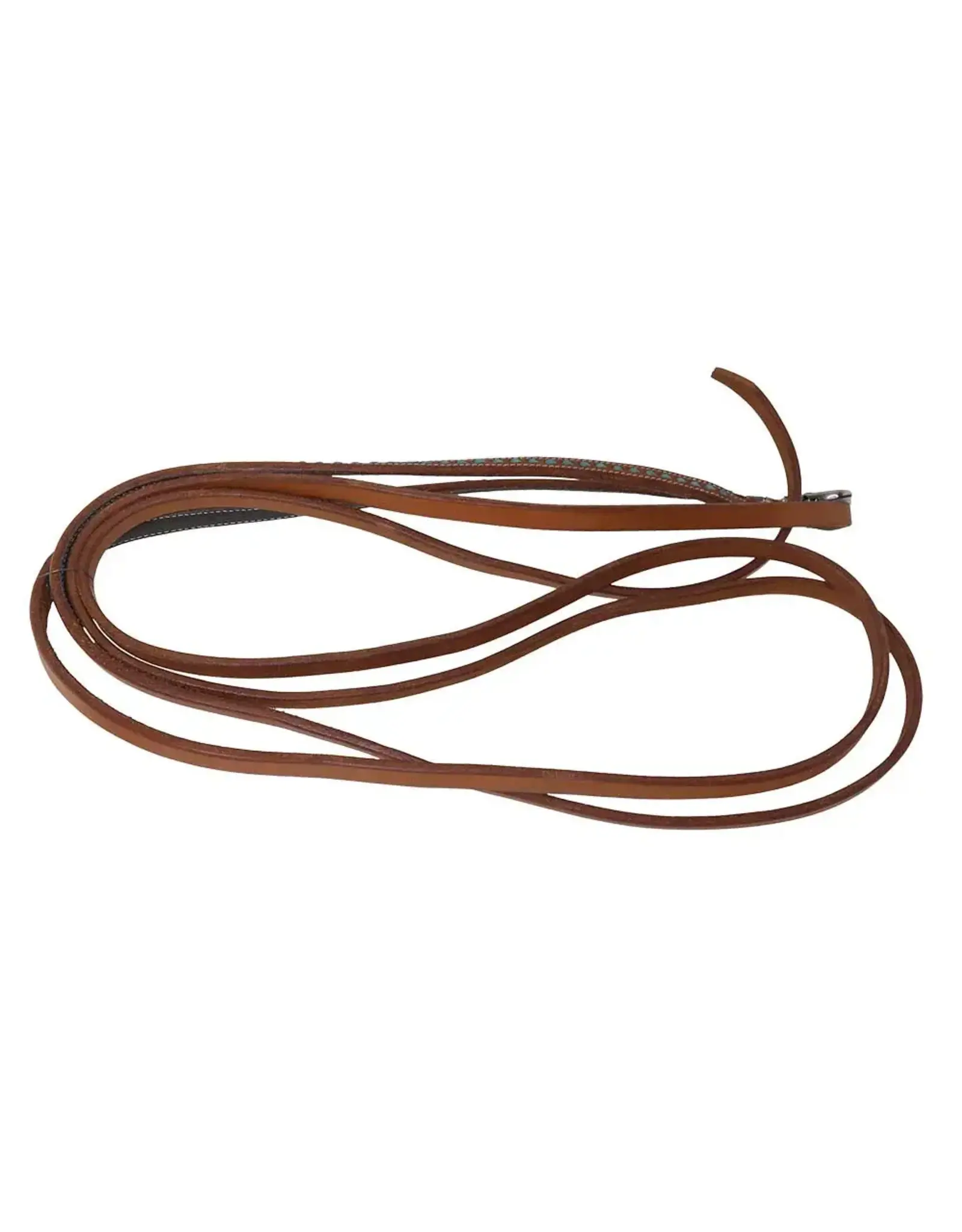 Grewal Western Split Reins with Turquoise Buckstitching  Tie Closure