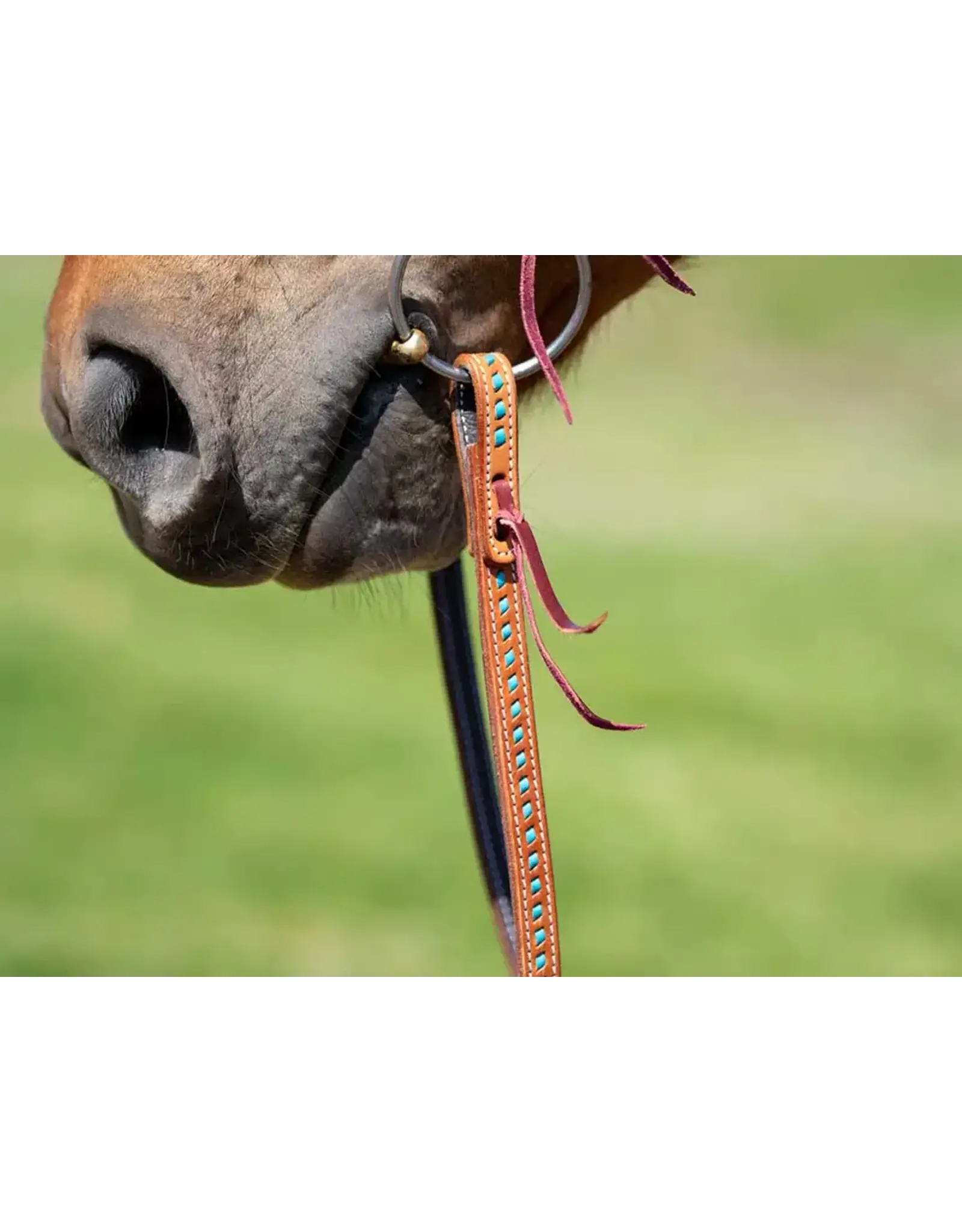 Grewal Western Split Reins with Turquoise Buckstitching  Tie Closure