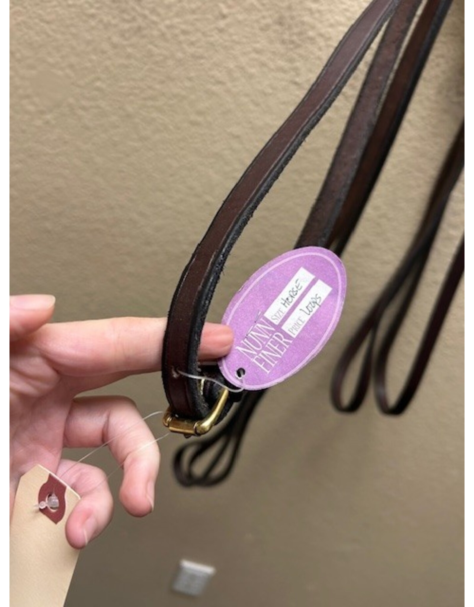Nunn Finer Leather Draw Reins with Loop Ends Havana Horse Size