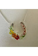 Carol Young Silver Horseshoe with Boho Flowers/Arabian Horse Necklace