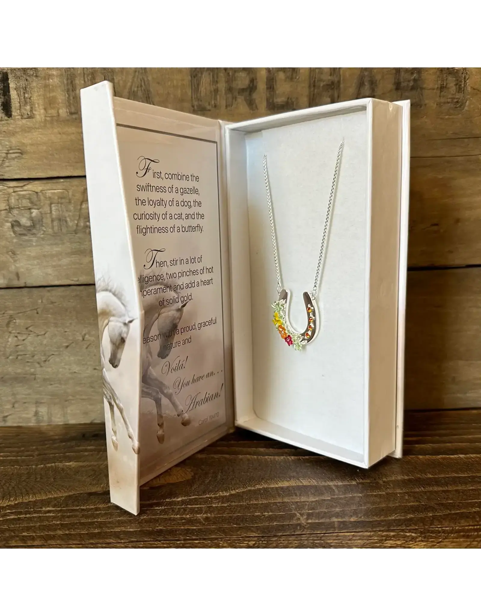 Carol Young Silver Horseshoe with Boho Flowers/Arabian Horse Necklace