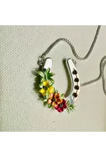 Carol Young Silver Horseshoe with Boho Flowers/Arabian Horse Necklace