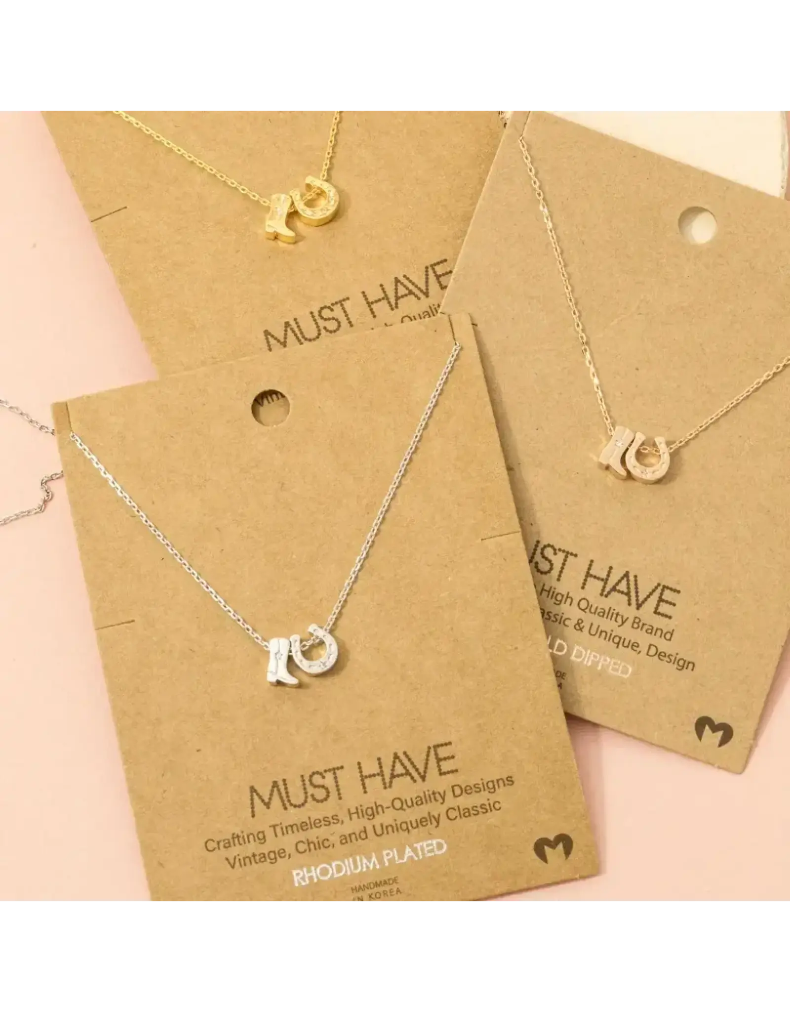 Fame Accessories Gold Dipped Cowboy Boots Horse Shoe Charm