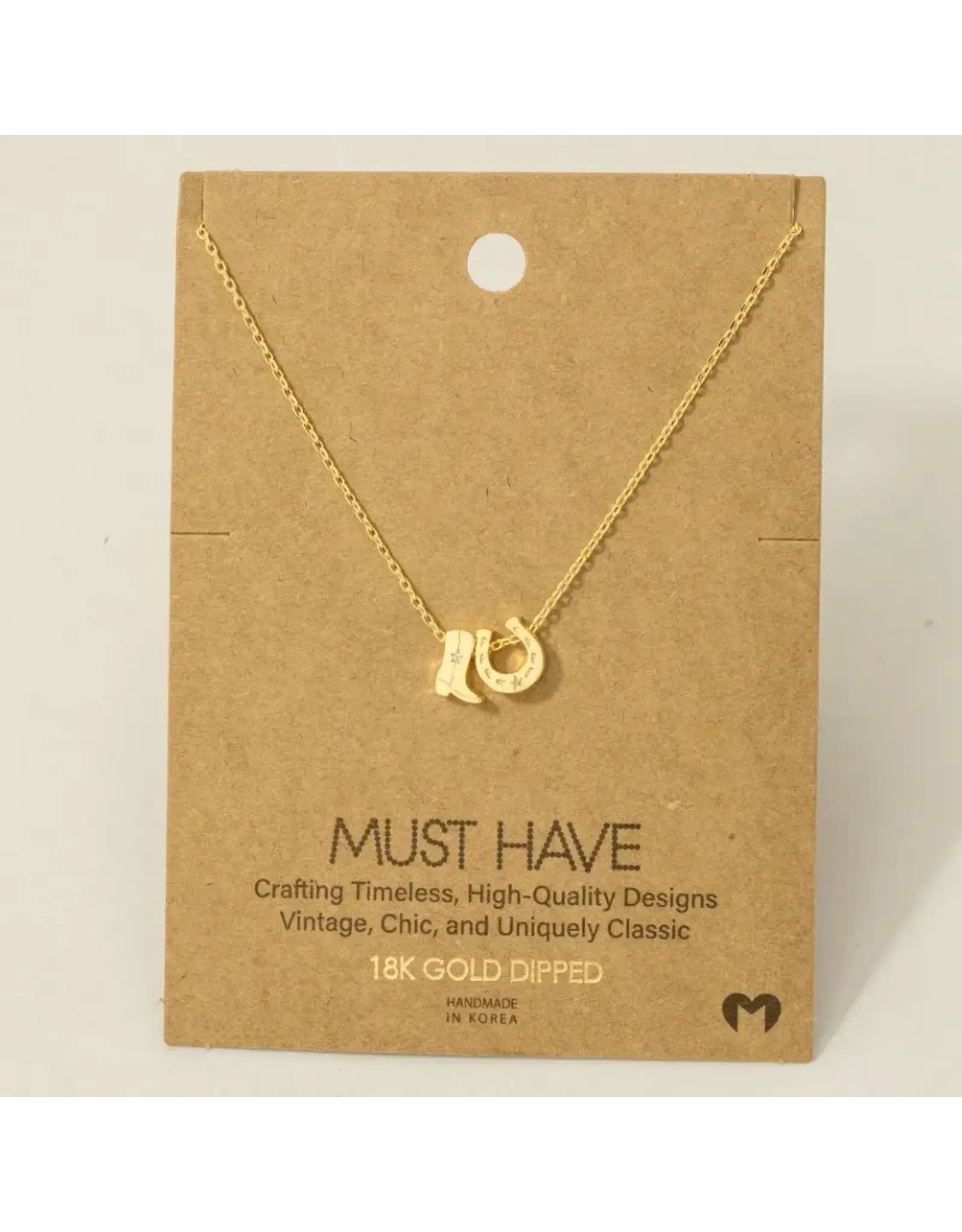 Fame Accessories Gold Dipped Cowboy Boots Horse Shoe Charm