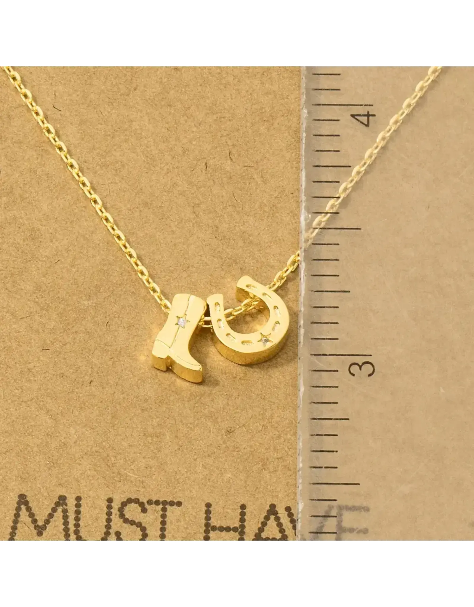 Fame Accessories Gold Dipped Cowboy Boots Horse Shoe Charm