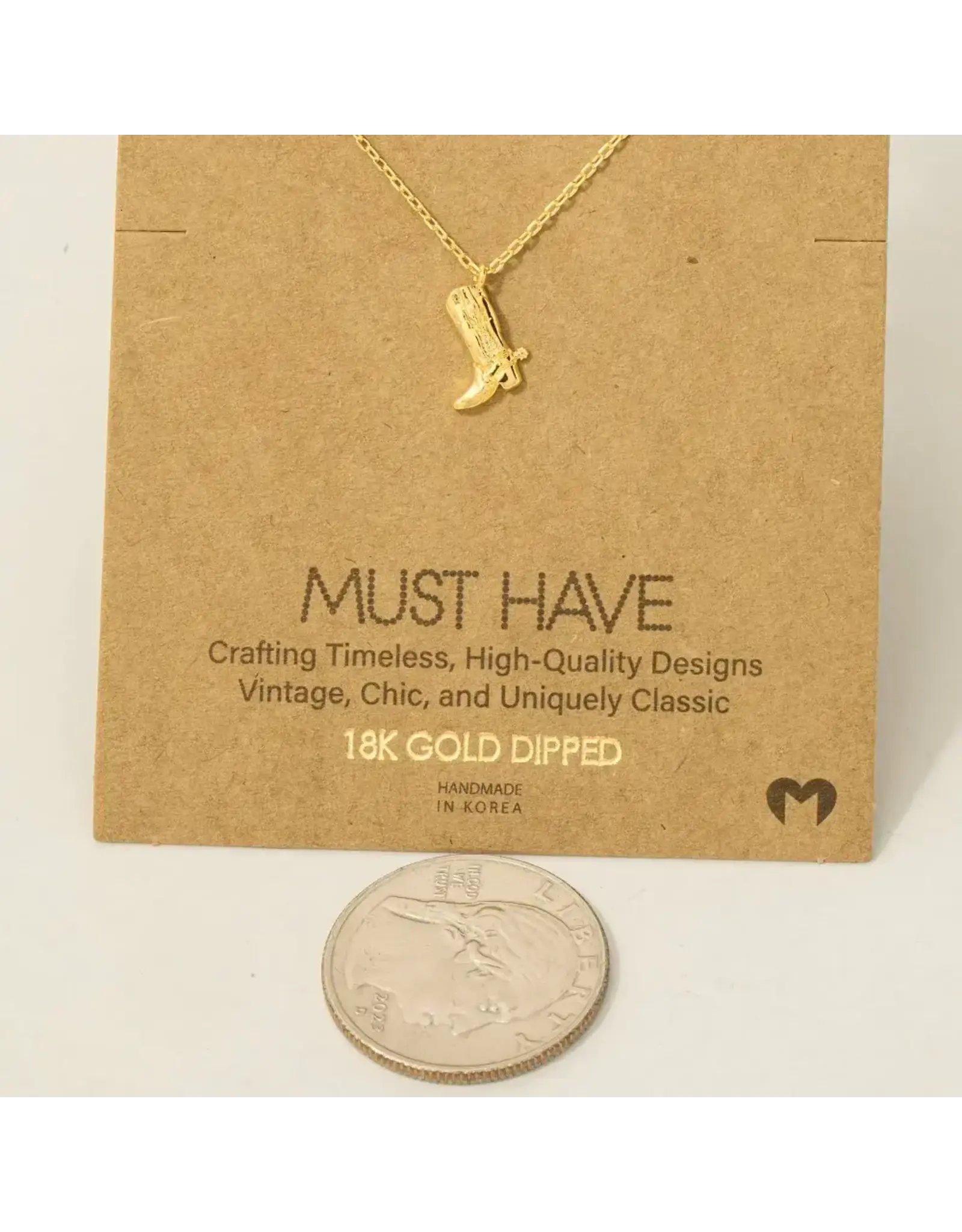 Fame Accessories Gold Dipped Cowboy Boots Pendant Necklace