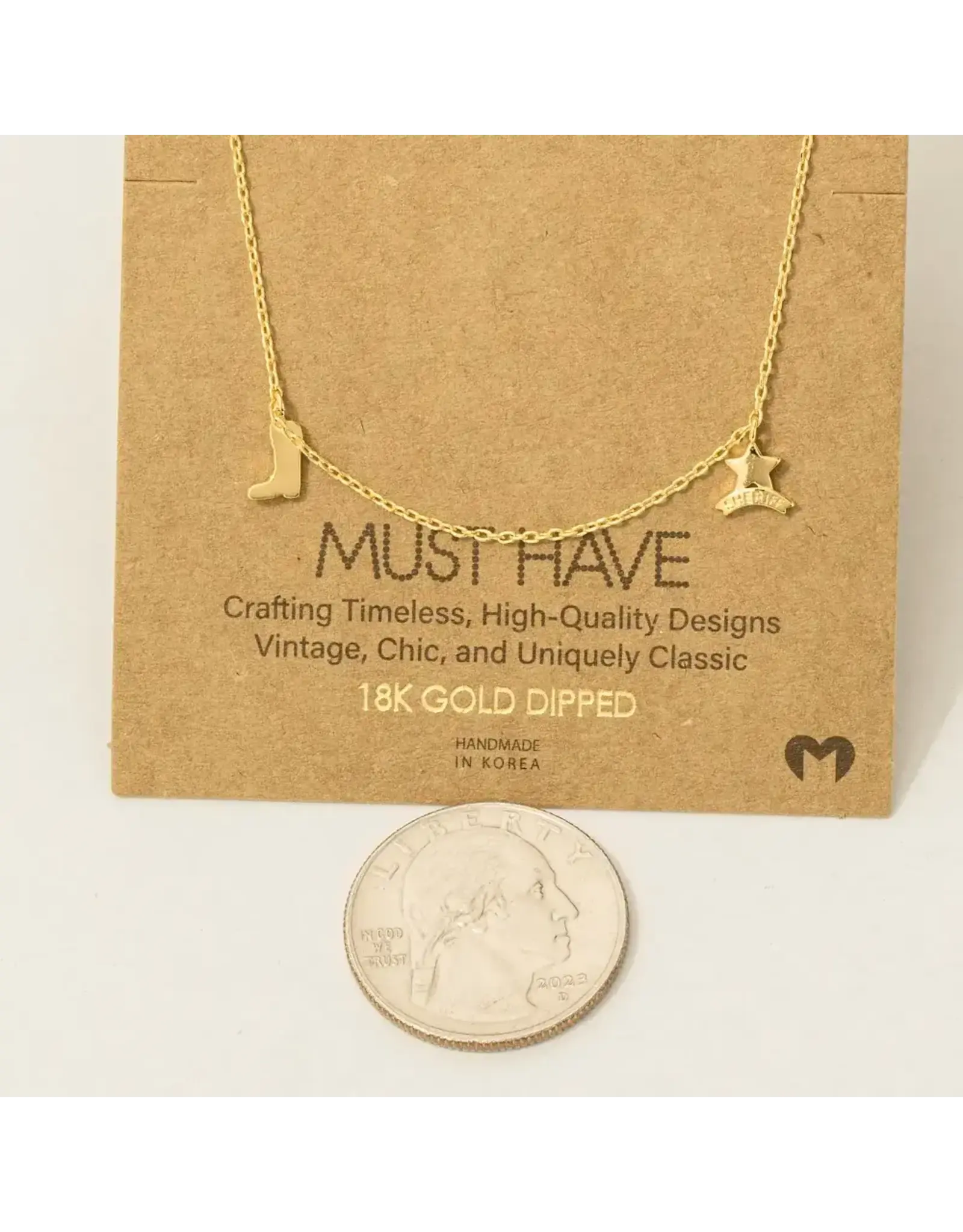 Fame Accessories Gold Dipped Cowboy Theme Charms Chain Necklace