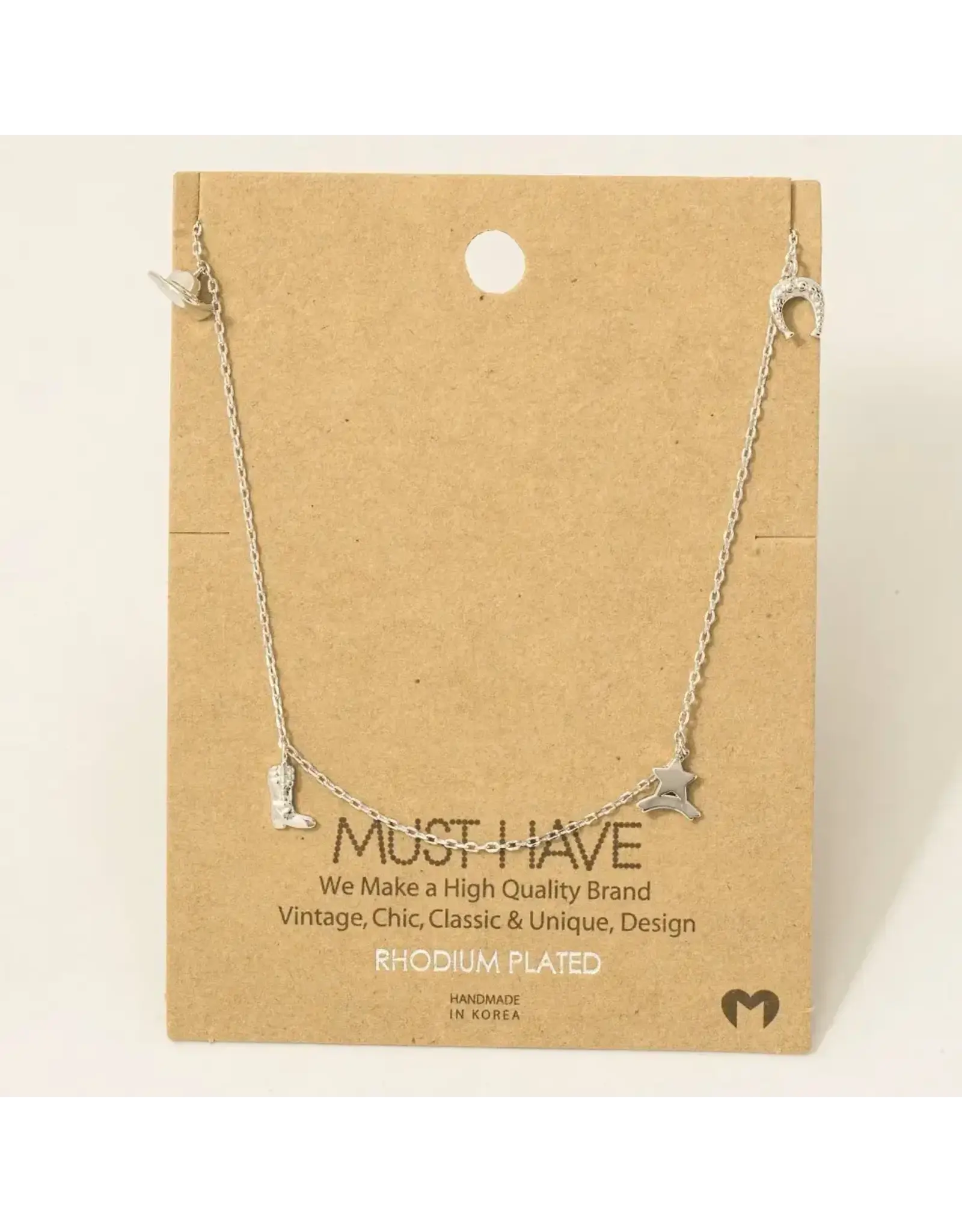 Fame Accessories Gold Dipped Cowboy Theme Charms Chain Necklace