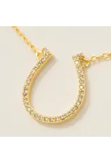 Fame Accessories Gold Dipped Cz Pave Horse Shoe Pendant Necklace