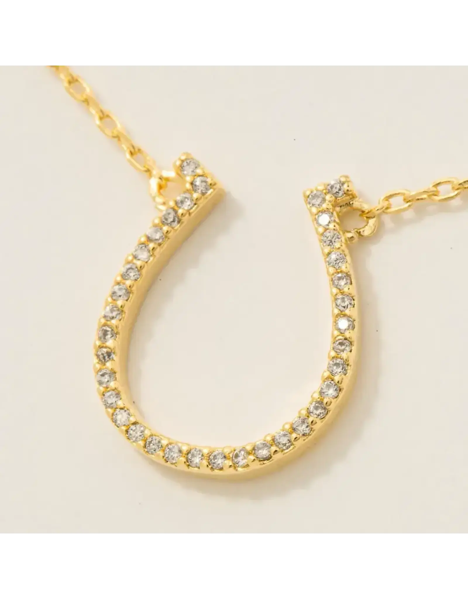 Fame Accessories Gold Dipped Cz Pave Horse Shoe Pendant Necklace