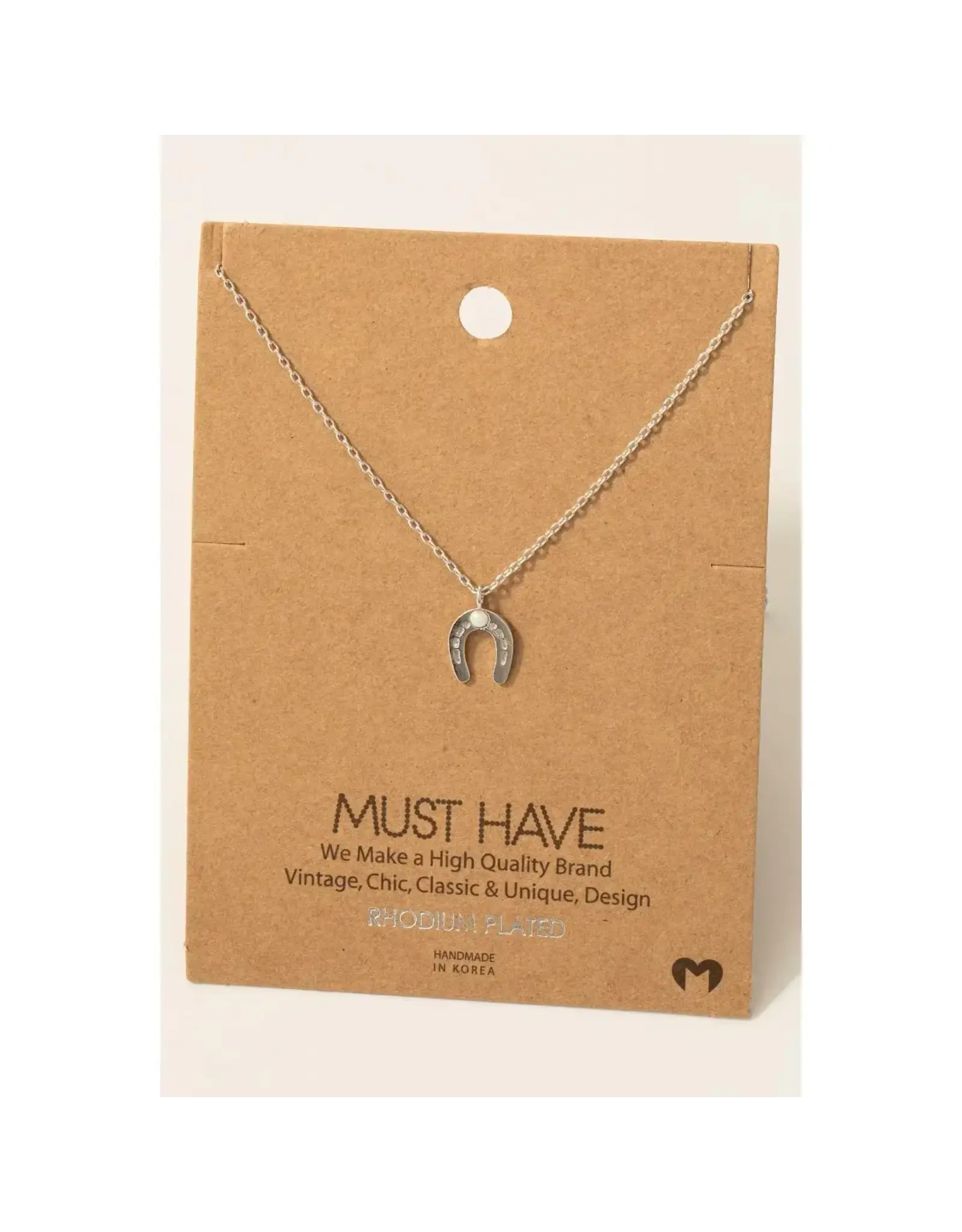 Fame Accessories Gold Dipped Opal Stud Horseshoe Pendant Necklace