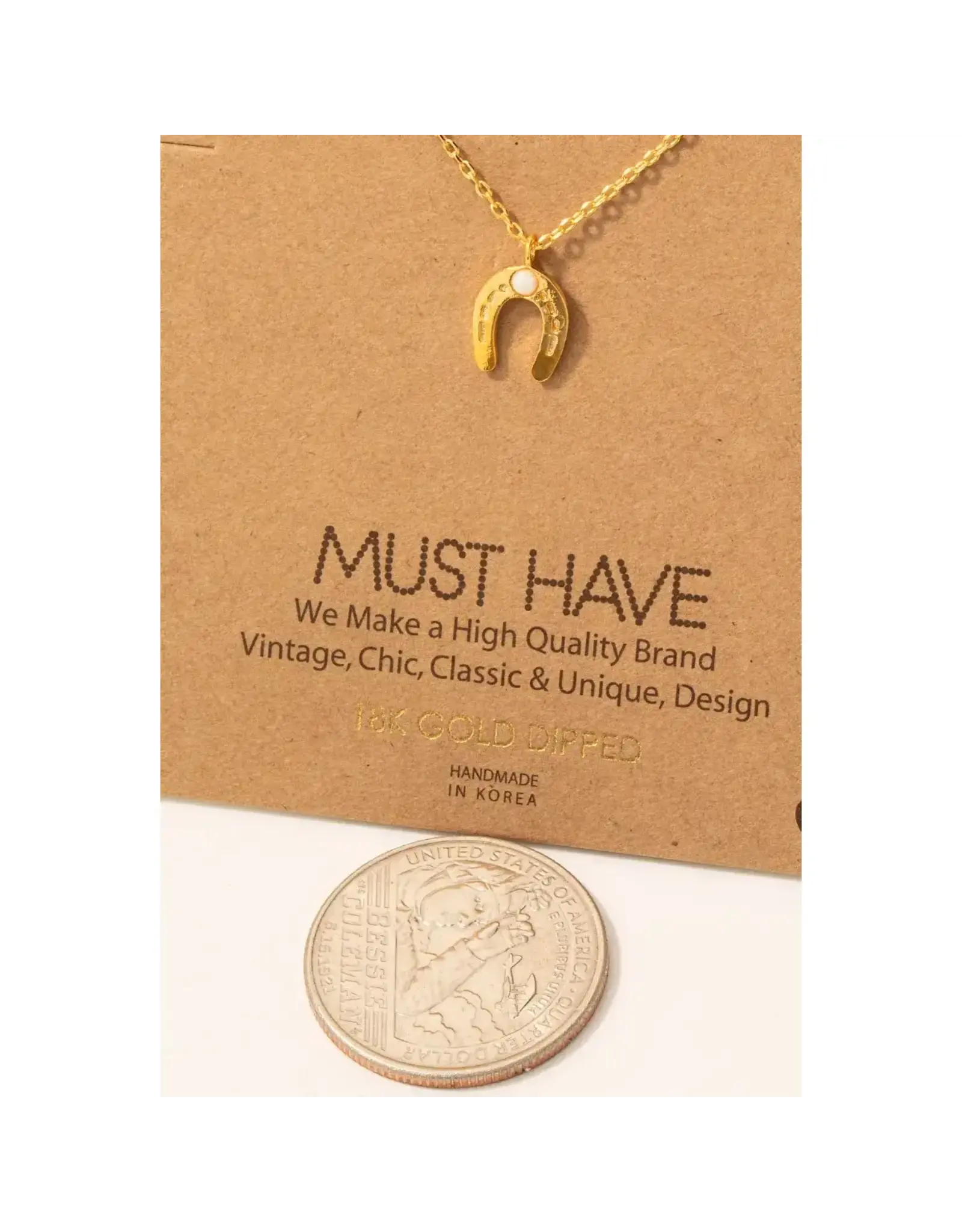 Fame Accessories Gold Dipped Opal Stud Horseshoe Pendant Necklace