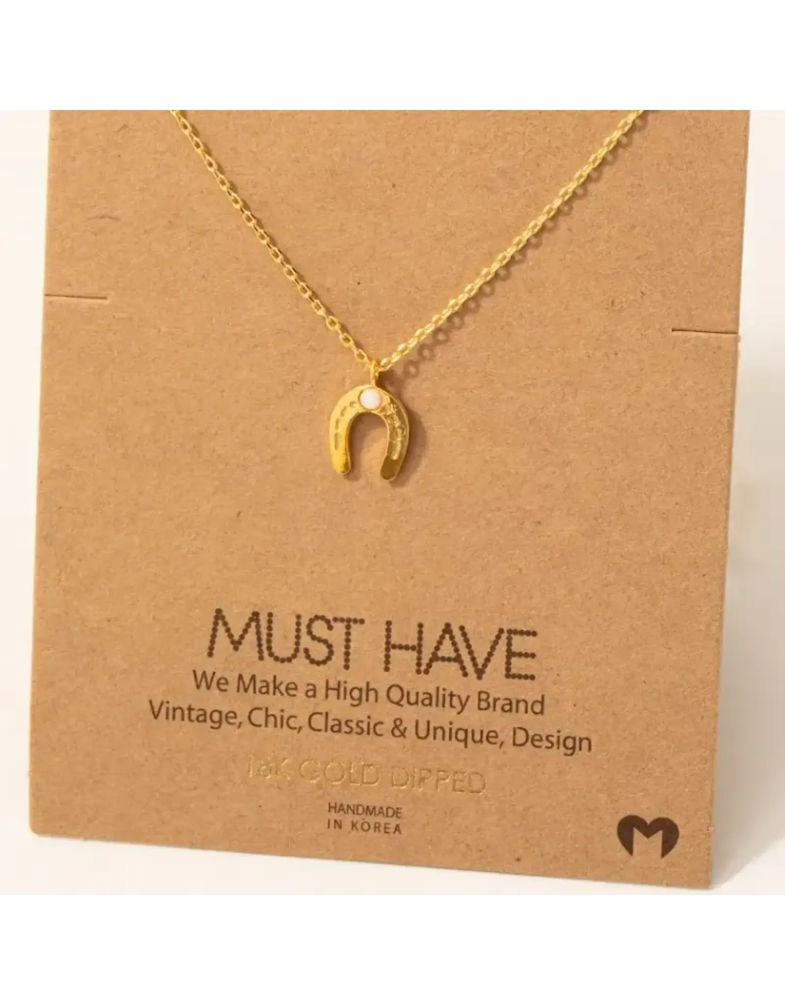 Fame Accessories Gold Dipped Opal Stud Horseshoe Pendant Necklace