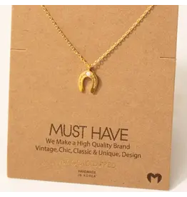 Fame Accessories Gold Dipped Opal Stud Horseshoe Pendant Necklace