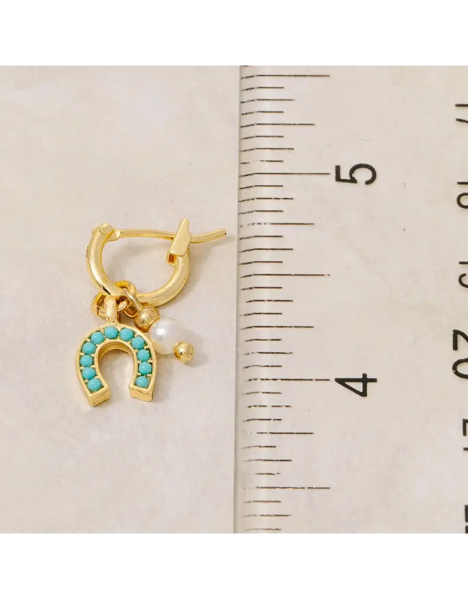 Fame Accessories Secret Box Gold Dipped Horse Shoe and Pearl Charm Hoop