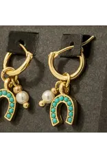 Fame Accessories Secret Box Gold Dipped Horse Shoe and Pearl Charm Hoop