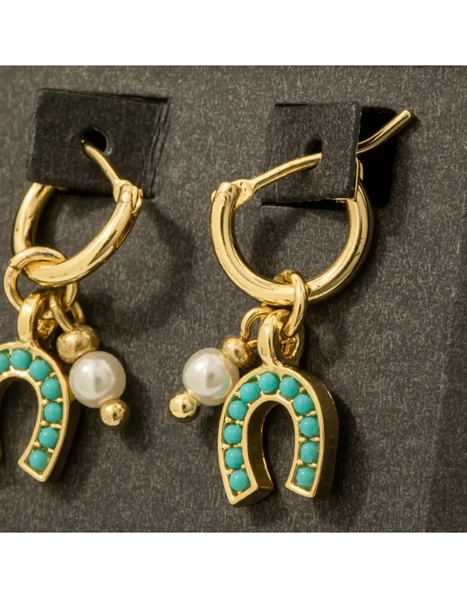 Fame Accessories Secret Box Gold Dipped Horse Shoe and Pearl Charm Hoop