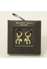Fame Accessories Secret Box Gold Dipped Horse Shoe and Pearl Charm Hoop