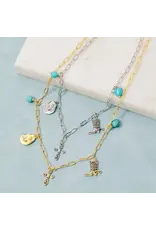 Fame Accessories Secret Box Gold Dipped Western Charms Chain Necklace