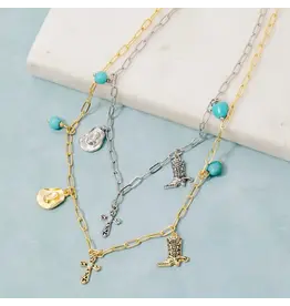 Fame Accessories Secret Box Gold Dipped Western Charms Chain Necklace