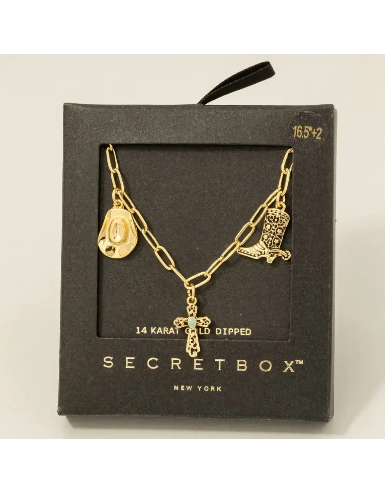 Fame Accessories Secret Box Gold Dipped Western Charms Chain Necklace
