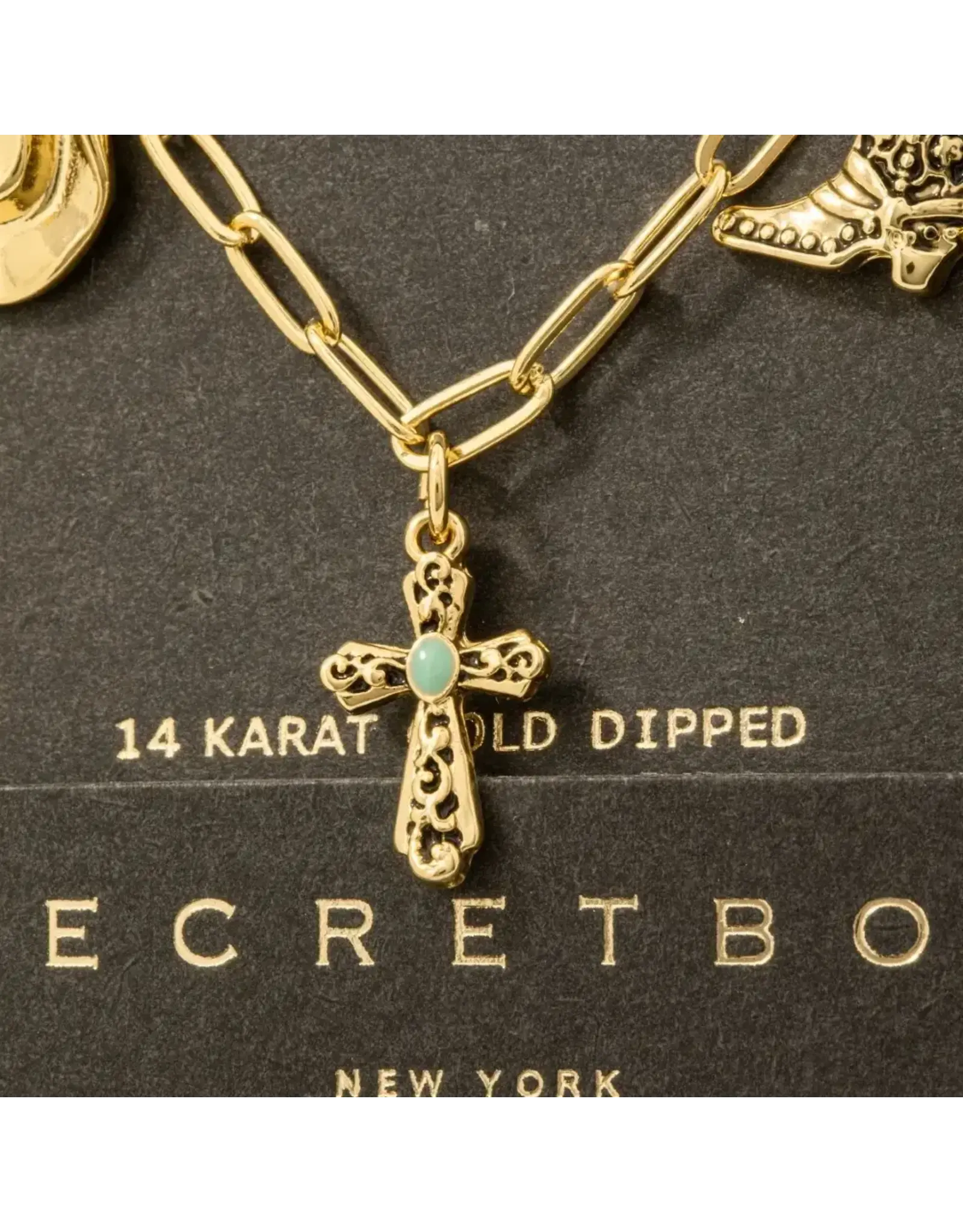 Fame Accessories Secret Box Gold Dipped Western Charms Chain Necklace