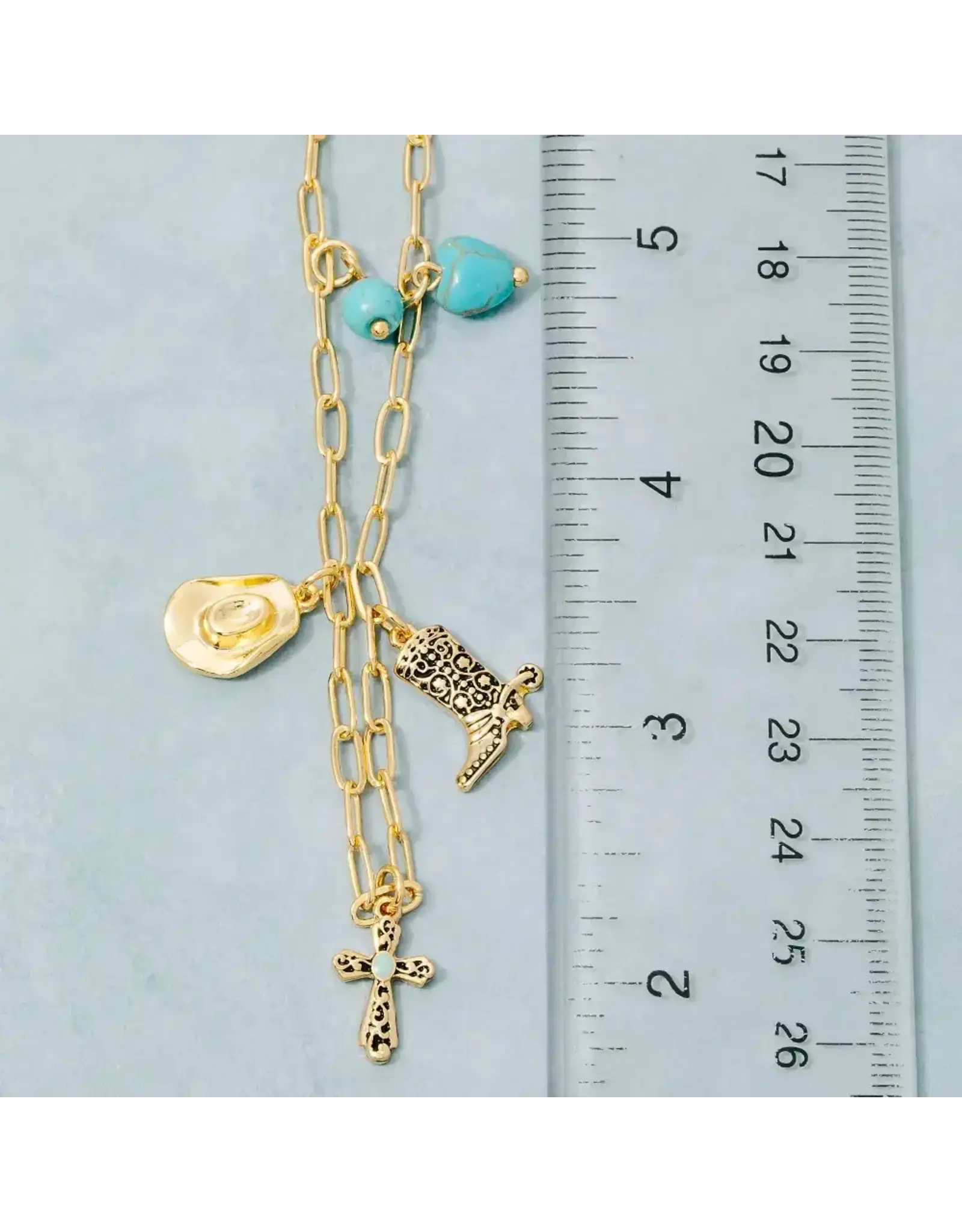 Fame Accessories Secret Box Gold Dipped Western Charms Chain Necklace